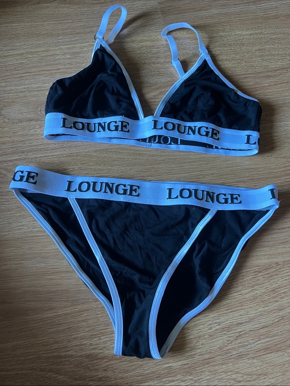 Lounge Black Bralette & Bikini Brief Set with White Trim